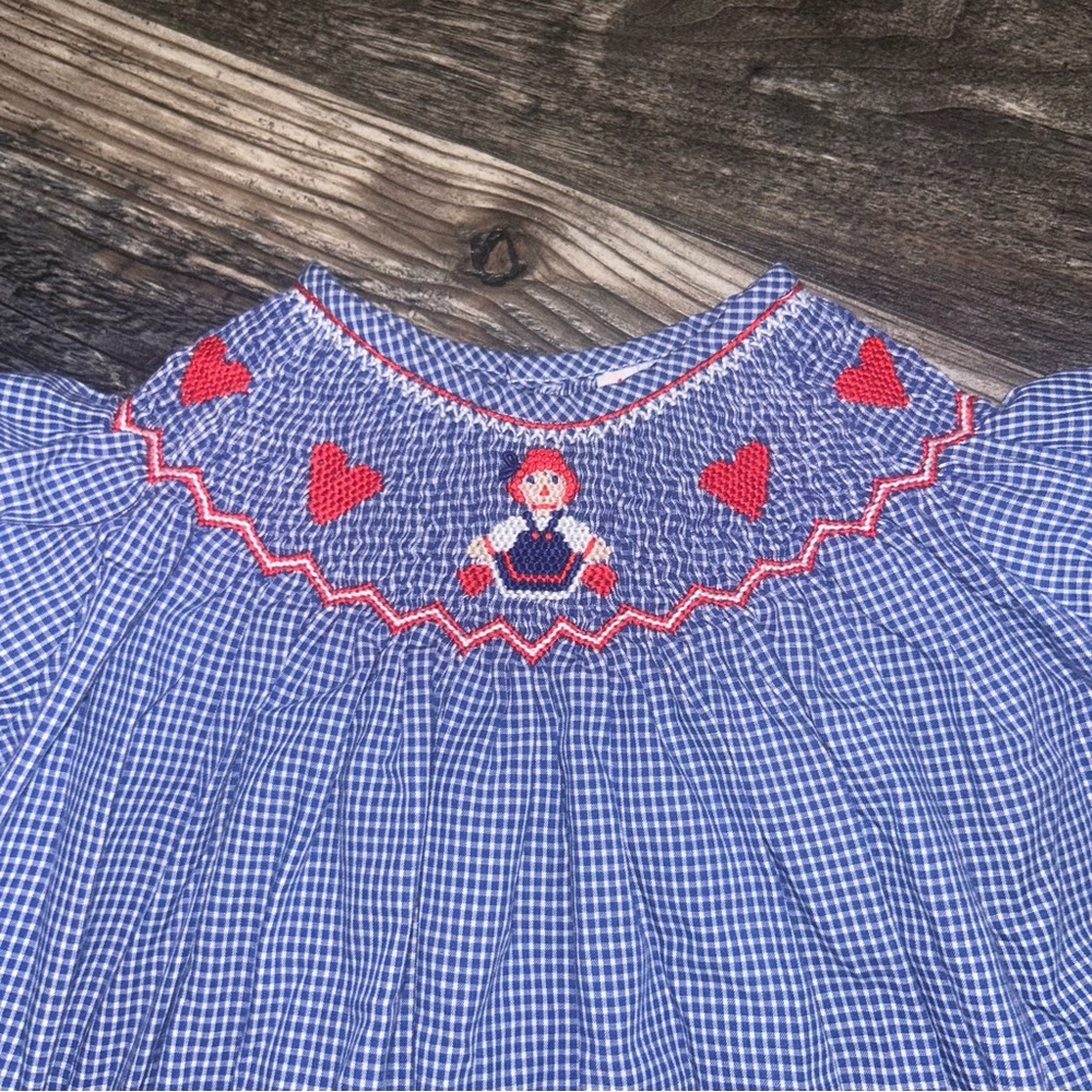 Vintage Orient Expressed Smocked Raggedy Ann Dress Blue Gingham Red Size 4